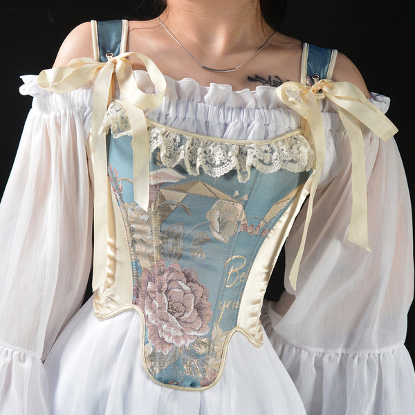 Vintage Overbust Lace-Up Corset – Y2K Bustier Crop Corset Top, Unique Retro Tapestry Corset