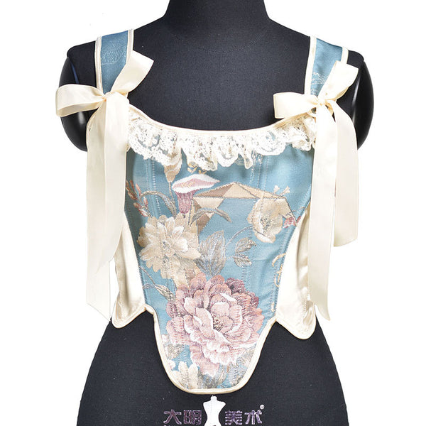 Vintage Overbust Lace-Up Corset – Y2K Bustier Crop Corset Top, Unique Retro Tapestry Corset
