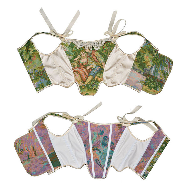 Vintage Overbust Lace-Up Corset – Y2K Bustier Crop Corset Top, Unique Retro Tapestry Corset