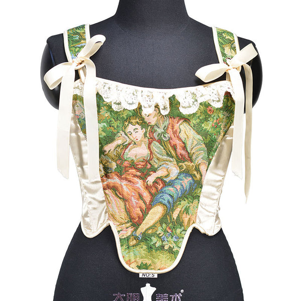 Vintage Overbust Lace-Up Corset – Y2K Bustier Crop Corset Top, Unique Retro Tapestry Corset