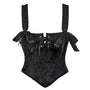 Floral Renaissance Black Corset, Medieval Overbust Crop Corset Top