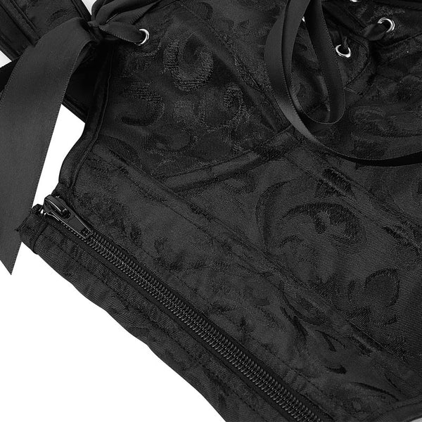 Floral Renaissance Black Corset, Medieval Overbust Crop Corset Top
