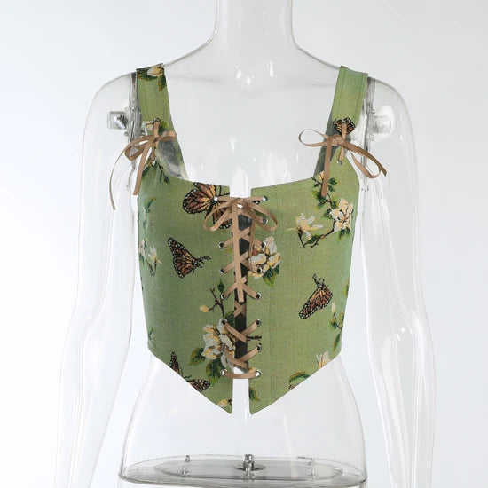 Floral Renaissance Fairy Corset, Medieval Overbust Corset Top,