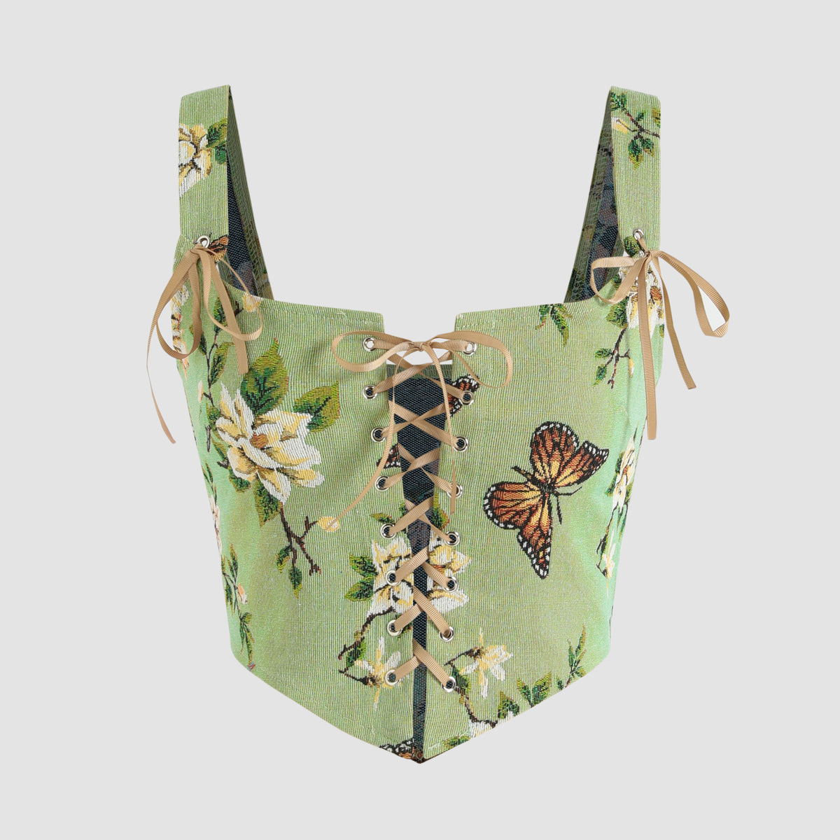 Floral Renaissance Fairy Corset, Medieval Overbust Corset Top,