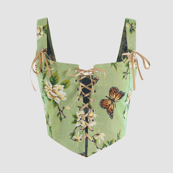 Floral Renaissance Fairy Corset, Medieval Overbust Corset Top,
