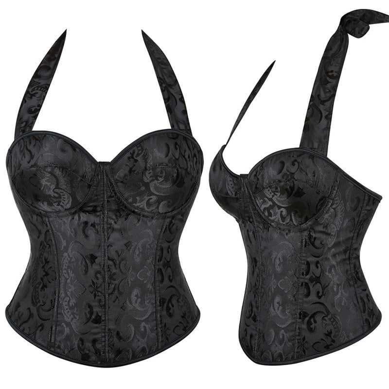 Overbust Lace up Black Corset, Victorian Vintage Goth Corset, Unique Retro Strappy Corset