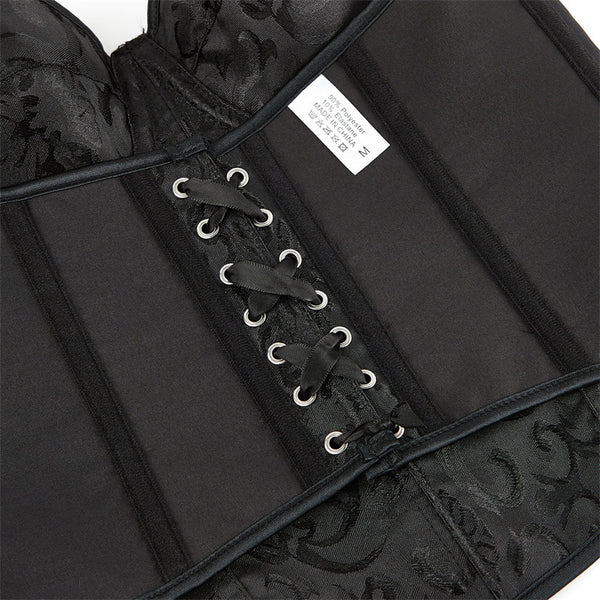 Overbust Lace up Black Corset, Victorian Vintage Goth Corset, Unique Retro Strappy Corset