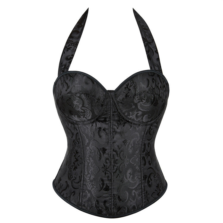 Overbust Lace up Black Corset, Victorian Vintage Goth Corset, Unique Retro Strappy Corset