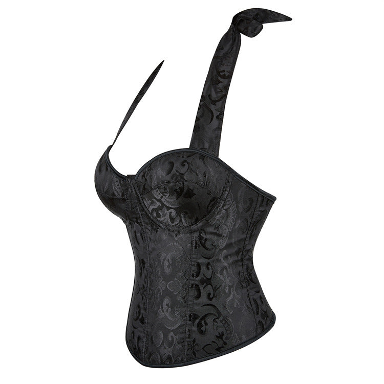 Overbust Lace up Black Corset, Victorian Vintage Goth Corset, Unique Retro Strappy Corset