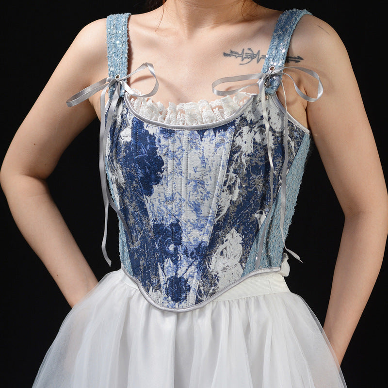 Floral Renaissance Lace up Corset, Milkmaid Overbust Corset Top ...