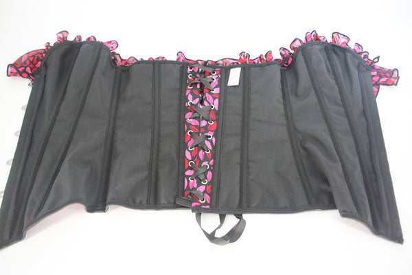 Red Lip Printed Overbust Corset, Bustier Lace up Corset