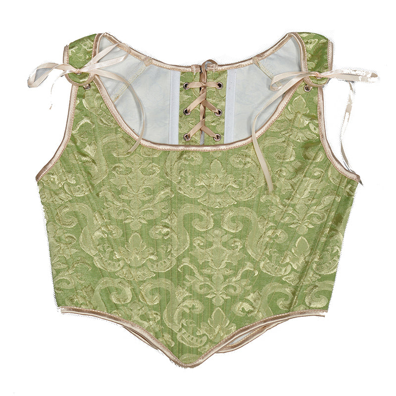Floral Renaissance Overbust Corset Top, Medieval Lace up Vintage Corset