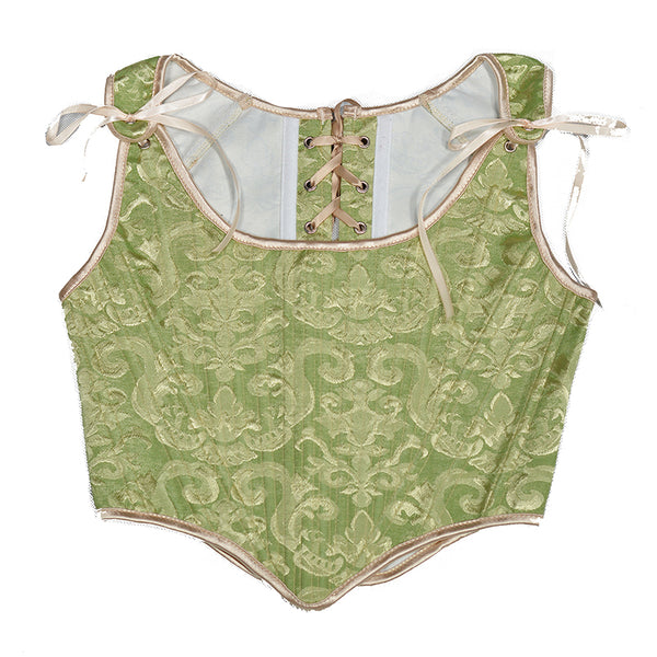 Floral Renaissance Overbust Corset Top, Medieval Lace up Vintage Corset