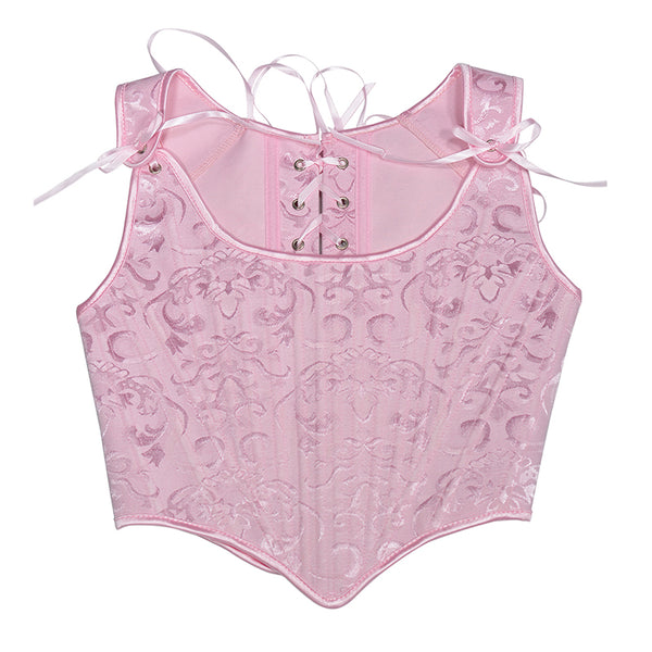 Floral Renaissance Overbust Corset Top, Medieval Lace up Vintage Corset