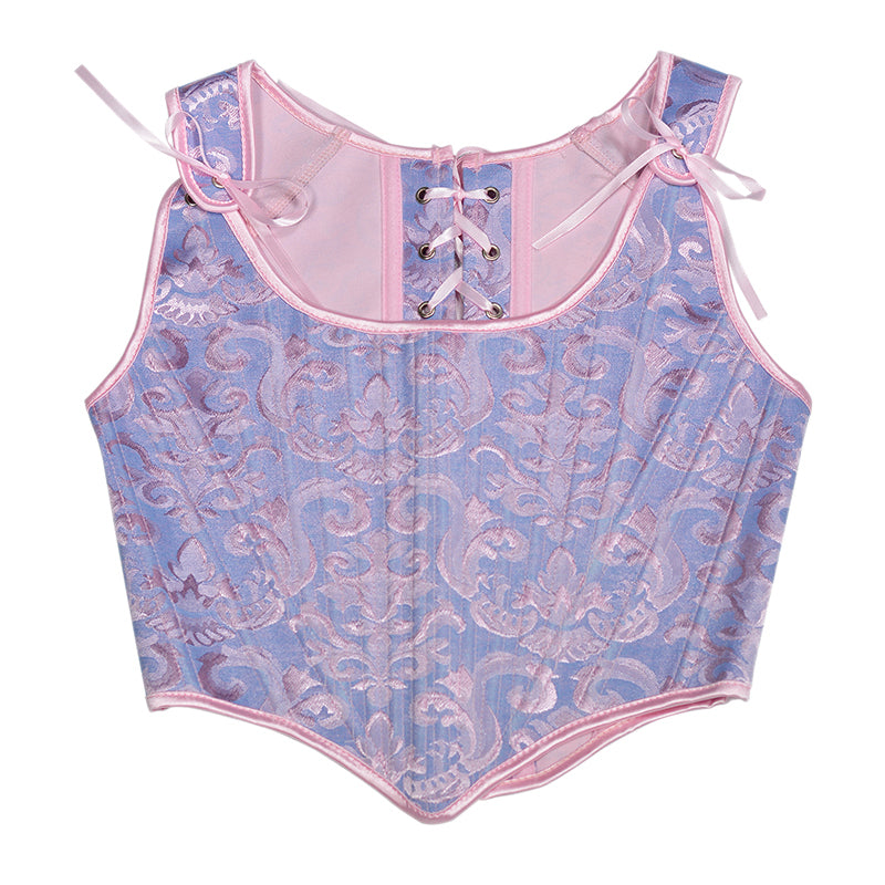 Floral Renaissance Overbust Corset Top, Medieval Lace up Vintage Corset