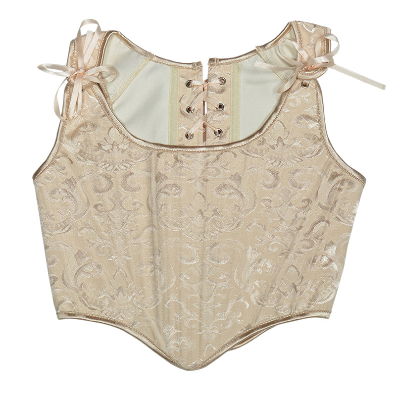 Floral Renaissance Overbust Corset Top, Medieval Lace up Vintage Corset