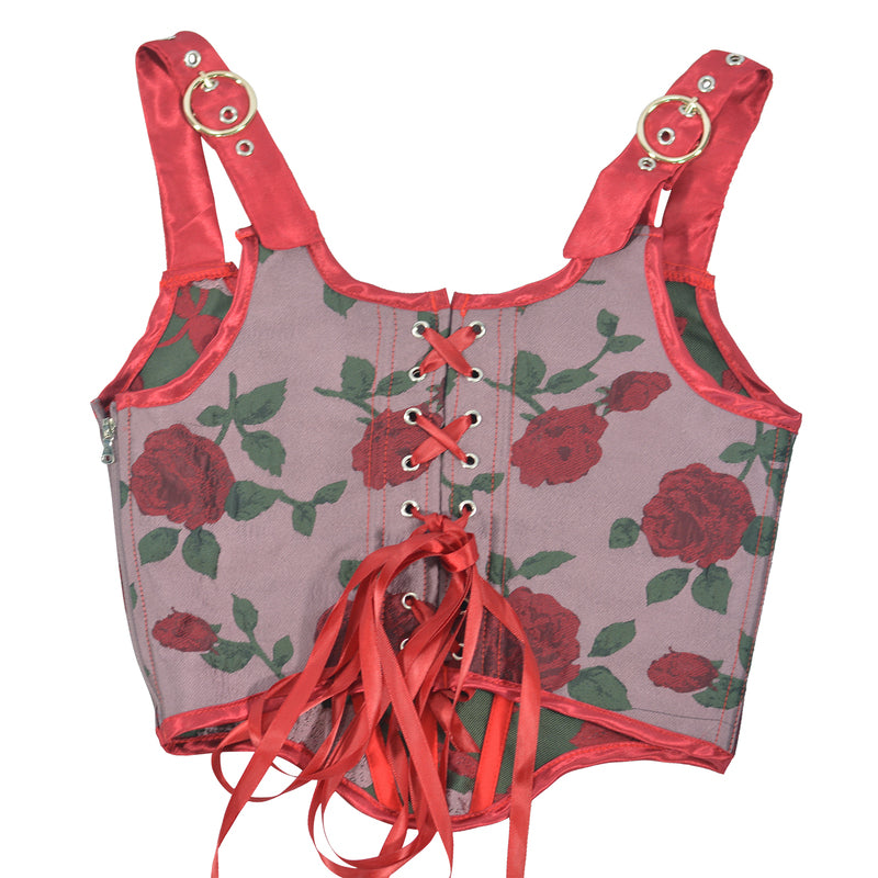 Floral Renaissnace Overbust Corset, Medieval Lace up Vintage Corset,