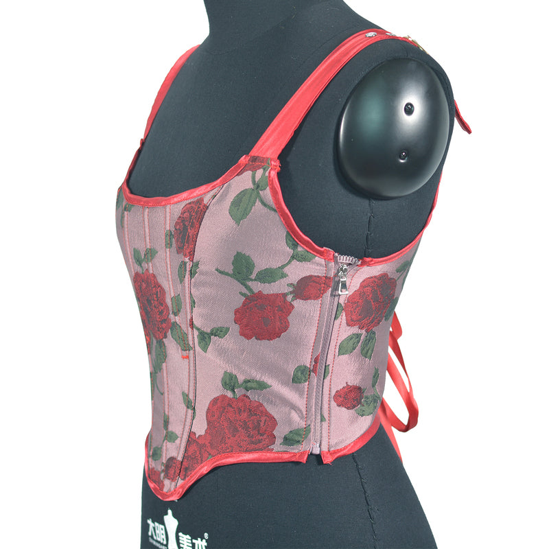 Floral Renaissnace Overbust Corset, Medieval Lace up Vintage Corset,