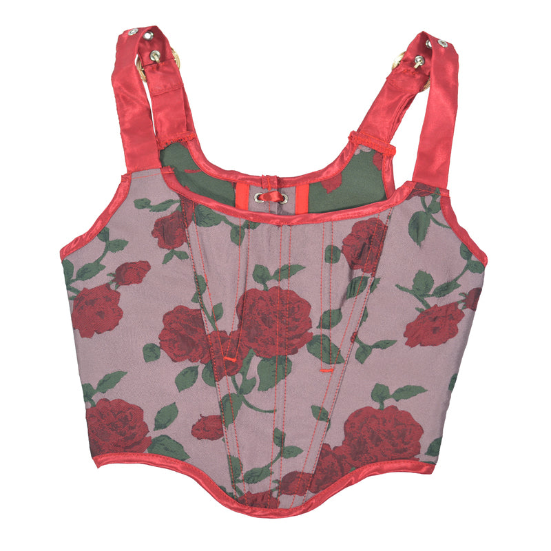 Floral Renaissnace Overbust Corset, Medieval Lace up Vintage Corset,