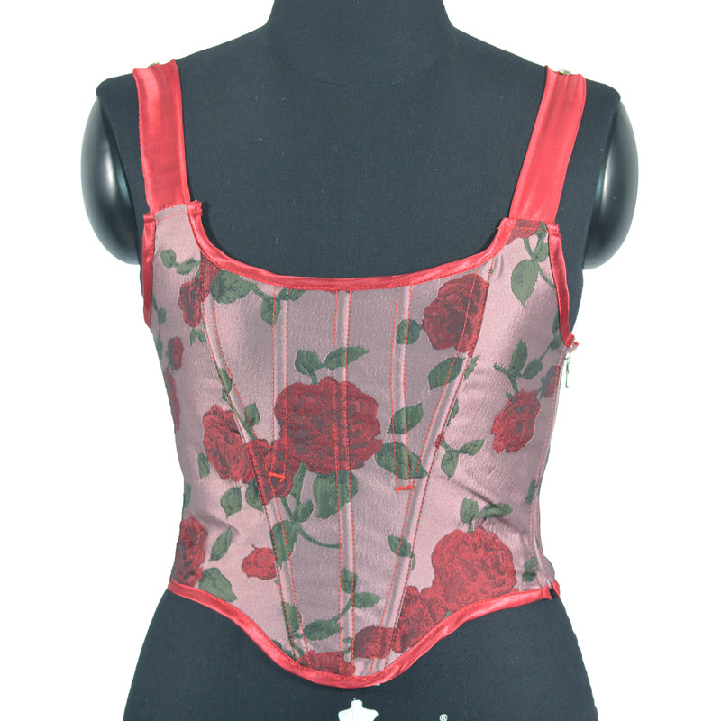 Floral Renaissnace Overbust Corset, Medieval Lace up Vintage Corset,