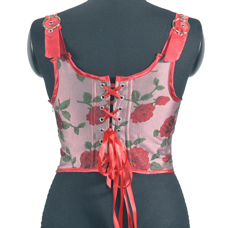 Floral Renaissnace Overbust Corset, Medieval Lace up Vintage Corset,