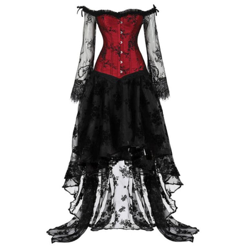 steampunk gothic corset dress Ready to ship Black Satin Corset with BLACK/BLACK Damask Bustle Skirt, Victorian, Cosplay, Dress, Steampunk outfit costume