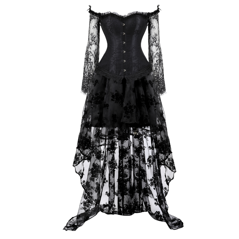 Floral Steampunk Cupless Corset Dress, Ren Faire Gothic Halloween Costume, Floral Steampunk Cupless Corset Dress, Ren Faire Gothic Halloween Costume,