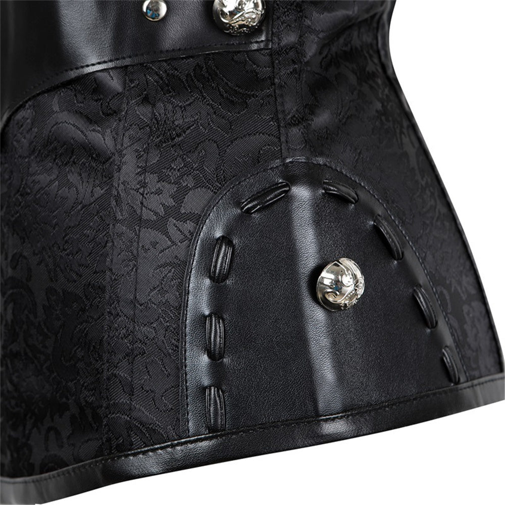 Medieval Goth Overbust Corset, Victorian Renaissance Lace up Corset, Vintage Black Floral Corset