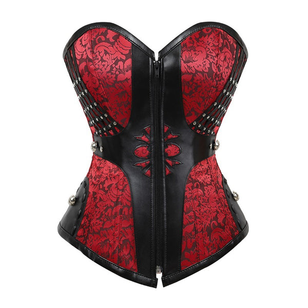 Medieval Goth Overbust Corset, Victorian Renaissance Lace up Corset, Vintage Black Floral Corset