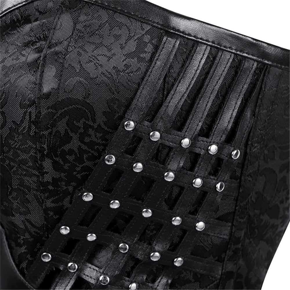 Medieval Goth Overbust Corset, Victorian Renaissance Lace up Corset, Vintage Black Floral Corset