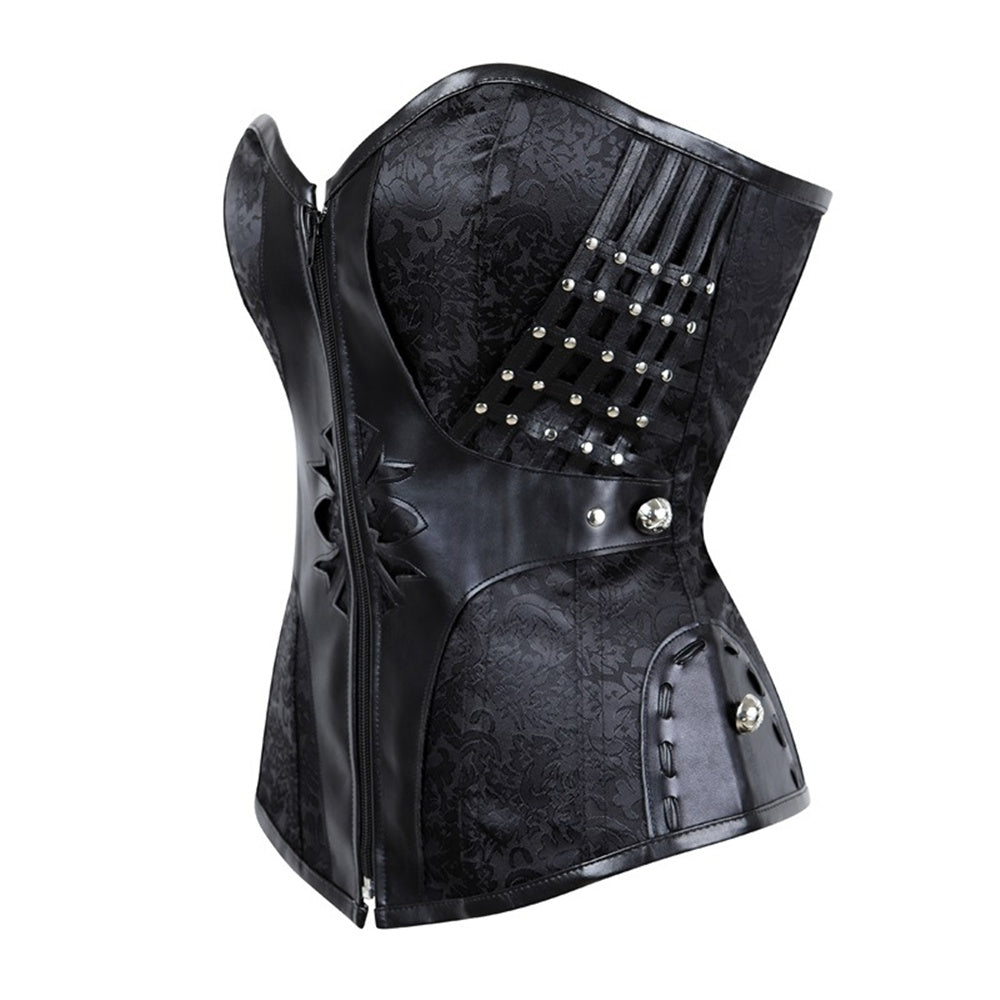 Medieval Goth Overbust Corset, Victorian Renaissance Lace up Corset, Vintage Black Floral Corset