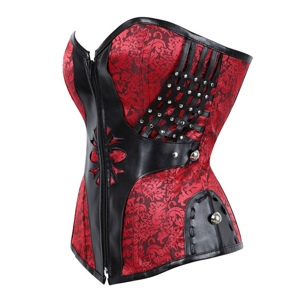 Medieval Goth Overbust Corset, Victorian Renaissance Lace up Corset, Vintage Black Floral Corset