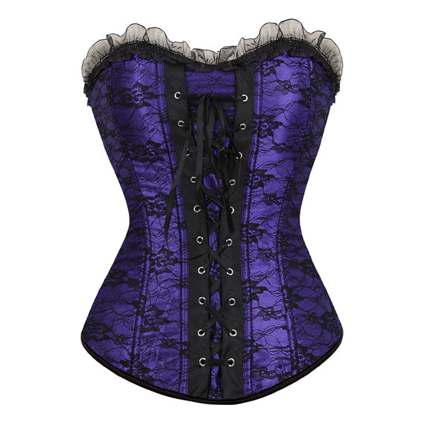 Medieval Goth Overbust Corset, Victorian Renaissance Vintage Corset, Floral Lace up Womens Corset