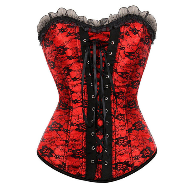 Medieval Goth Overbust Corset, Victorian Renaissance Vintage Corset, Floral Lace up Womens Corset