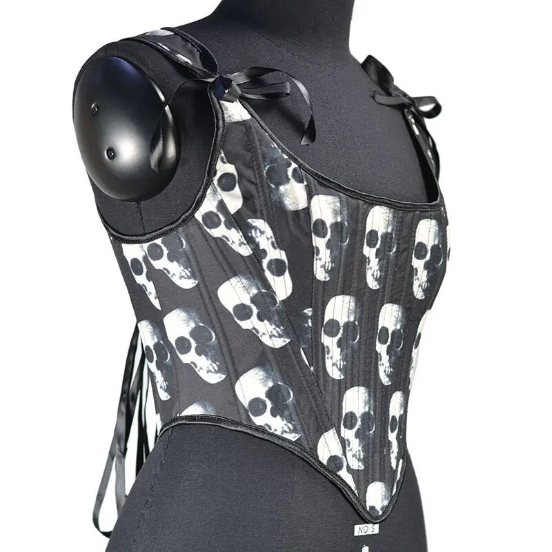 Medieval Overbust Black Corset, Renaissance Goth Vintage Corset,