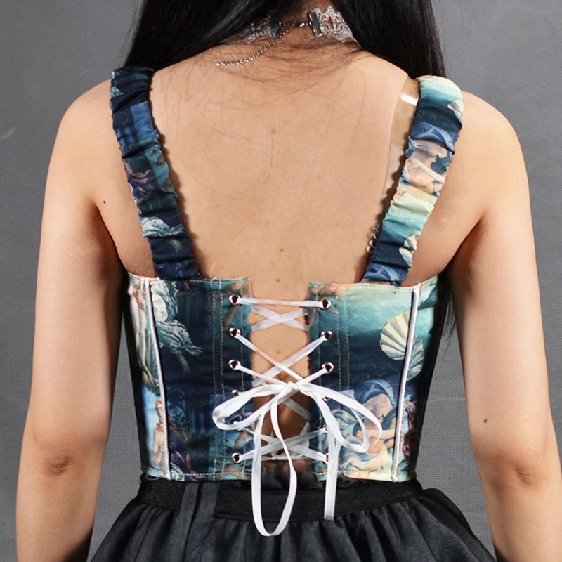 Medieval Overbust Tapestry Corset, Fairy Renaissance Vintage Corset,