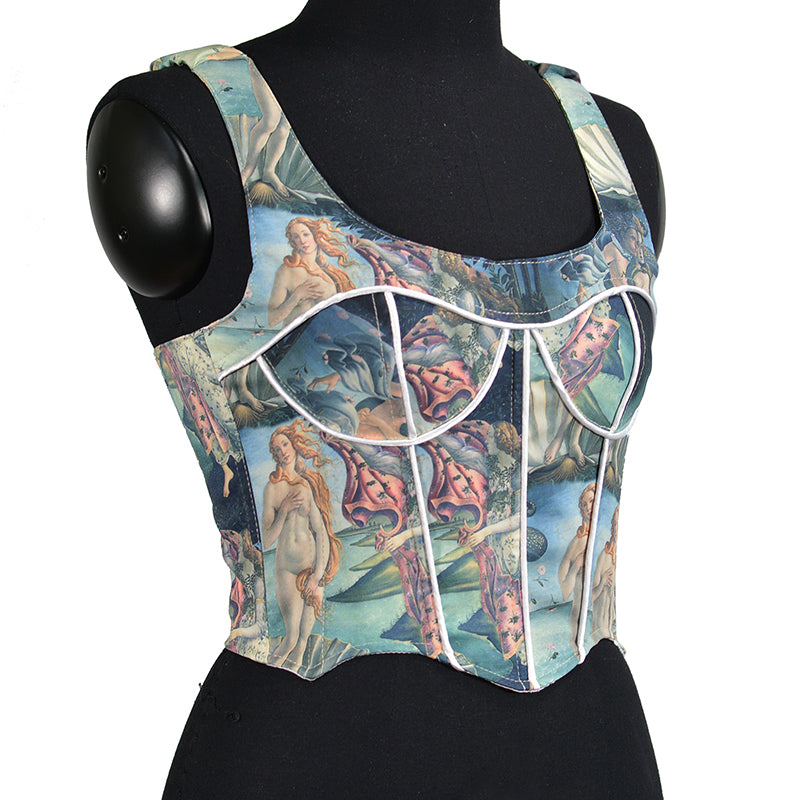 Medieval Overbust Tapestry Corset, Fairy Renaissance Vintage Corset, Ren Faire Lace up Corset Top