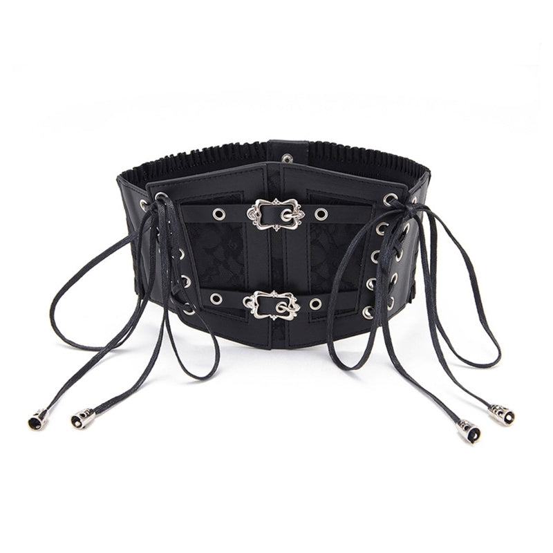 Medieval Renaisaance Underbust Corset, Vintage Goth Black Corset Belt, Unique Lace Up Wide Waist Corset Belt