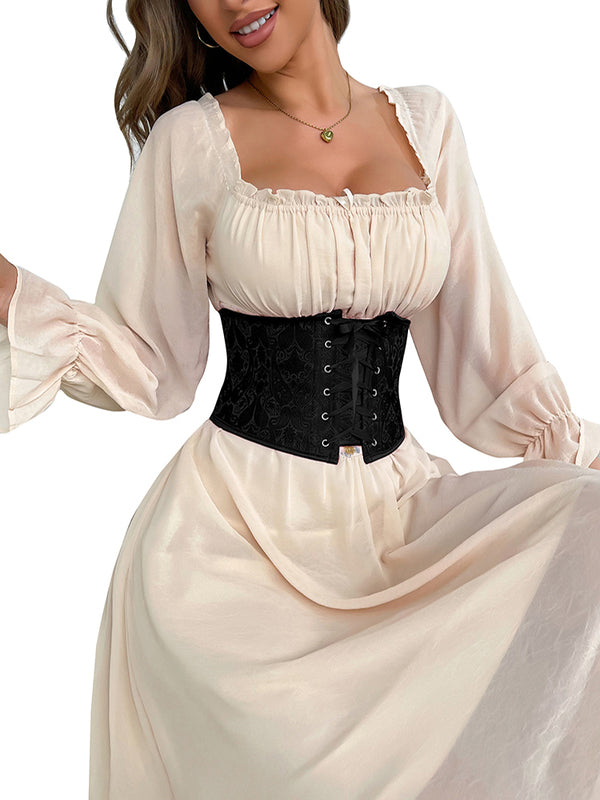 Medieval Renaissance Black Corset, Floral Underbust Waist Corset Belt,
