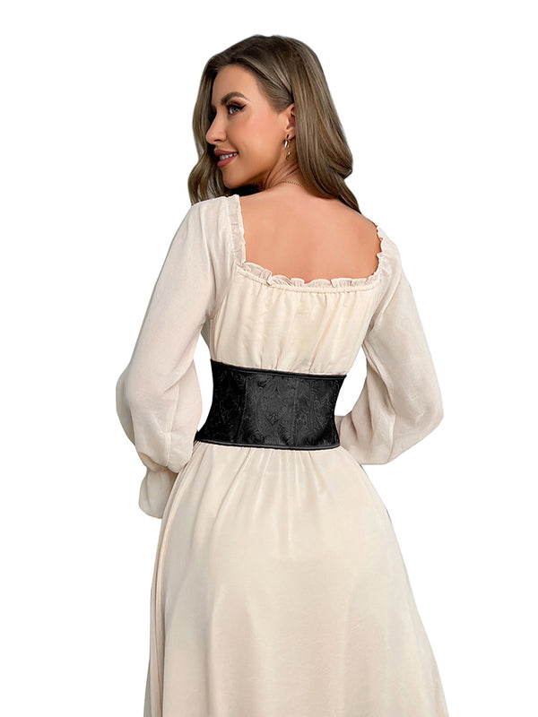Medieval Renaissance Black Corset, Floral Underbust Waist Corset Belt,