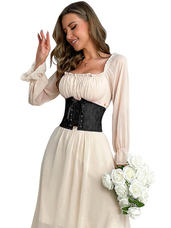Medieval Renaissance Black Corset, Floral Underbust Waist Corset Belt,