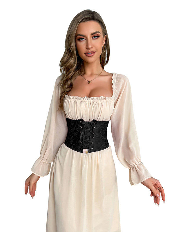 Medieval Renaissance Black Corset, Floral Underbust Waist Corset Belt,