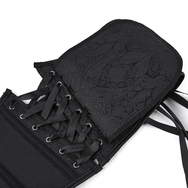 Medieval Renaissance Black Corset, Floral Underbust Waist Corset Belt,