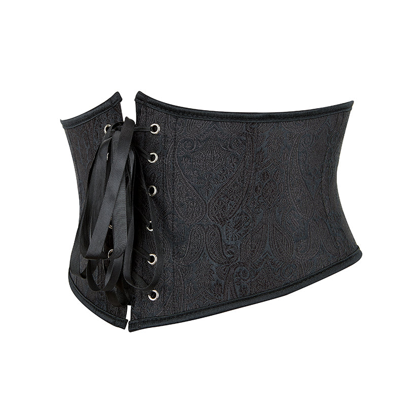 Medieval Renaissance Black Corset, Floral Underbust Waist Corset Belt,