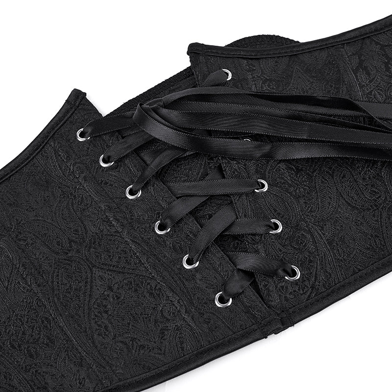 Medieval Renaissance Black Corset, Floral Underbust Waist Corset Belt,
