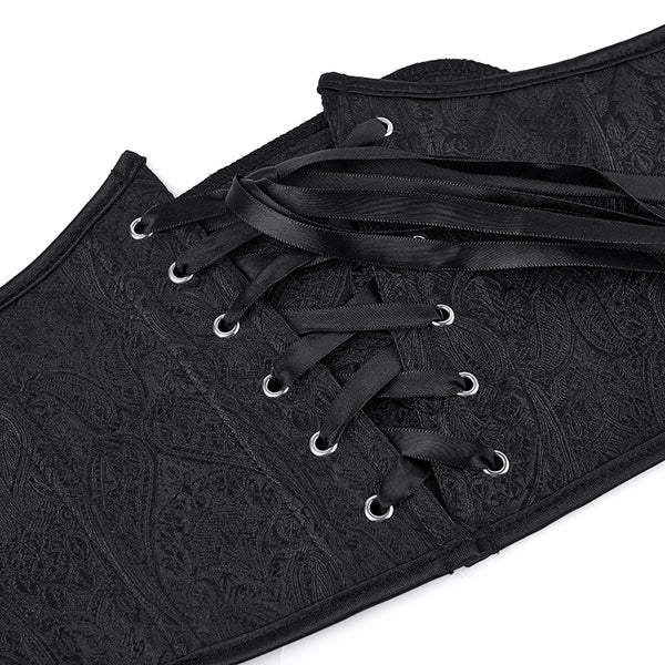 Medieval Renaissance Black Corset, Floral Underbust Waist Corset Belt,