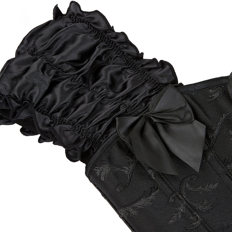Overbust Lace Up Black Corset, Unique Retro Puff Sleeves Corset