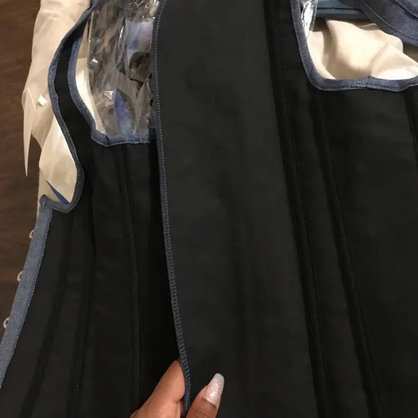 Medieval Renaissance Cupless Corset with Shoulder Straps for Ren Faires - Classic Denim Corset
