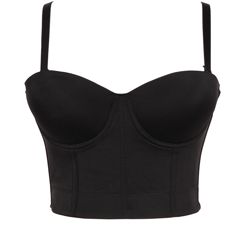 Overbust Crop Corset Top, Elegant Y2k Black Corset Top, Shoulder Straps Womens Tank Crop Top