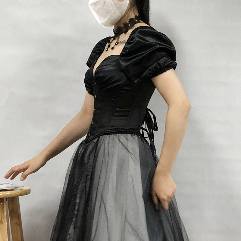 Renaissance Black Silk Corset Top